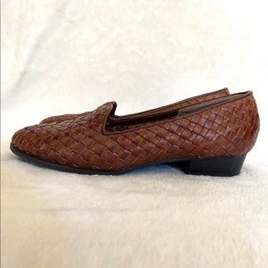 Selly Brown Leather Woven Slip On Shoes